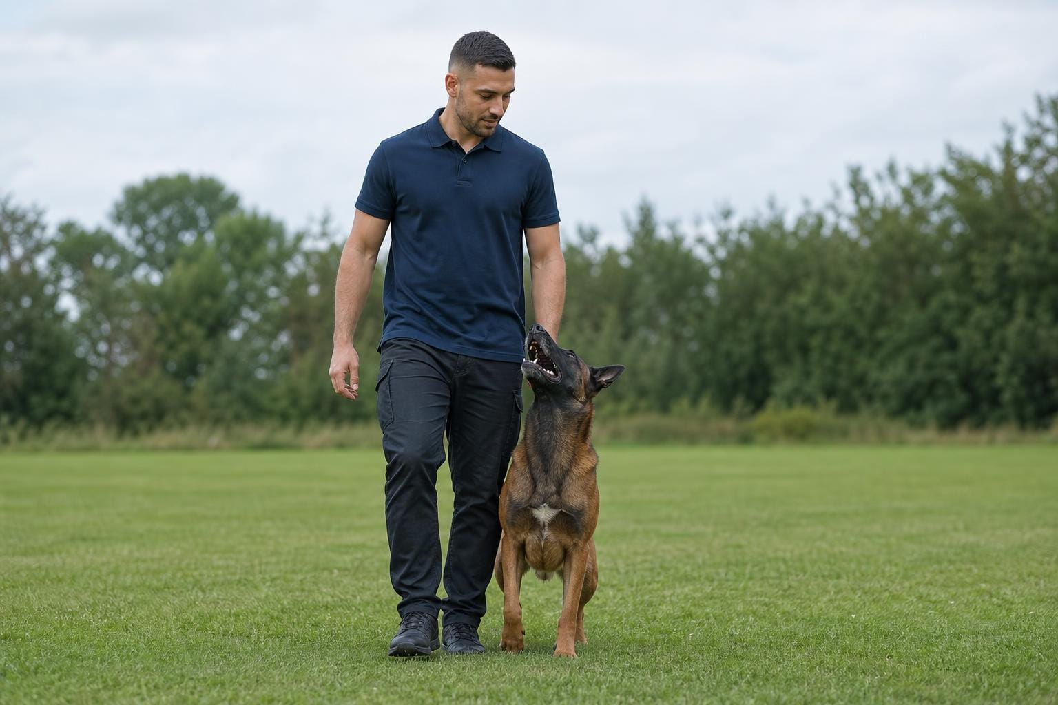 OLK9 Fredericksburg trainer running a working dog through 2-week board and train obedience drills